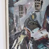 Original Swedish Mid-Century Oil on Canvas "Figures" by Erik Loo(1914-2004) - Vintage & Framed