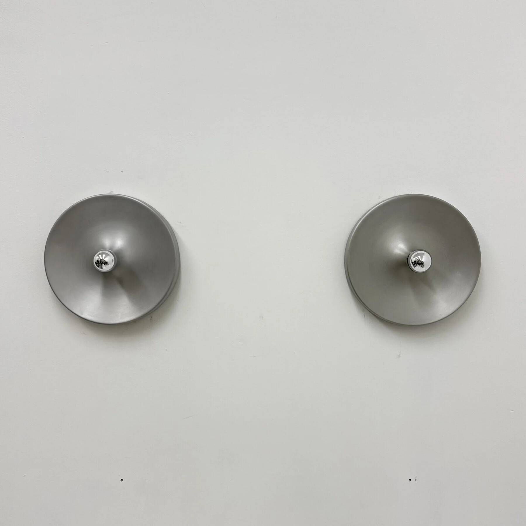 Mid-century design disc lamp, 1970s attributed to Charlotte Perriand for Les Arcs, set of 2