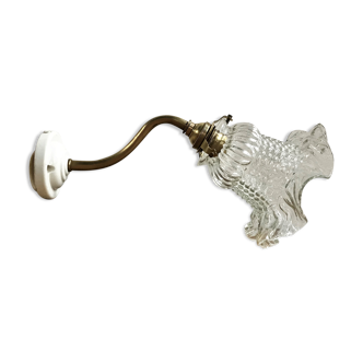 Applique col de cygne, porcelaine, laiton, tulipe en verre