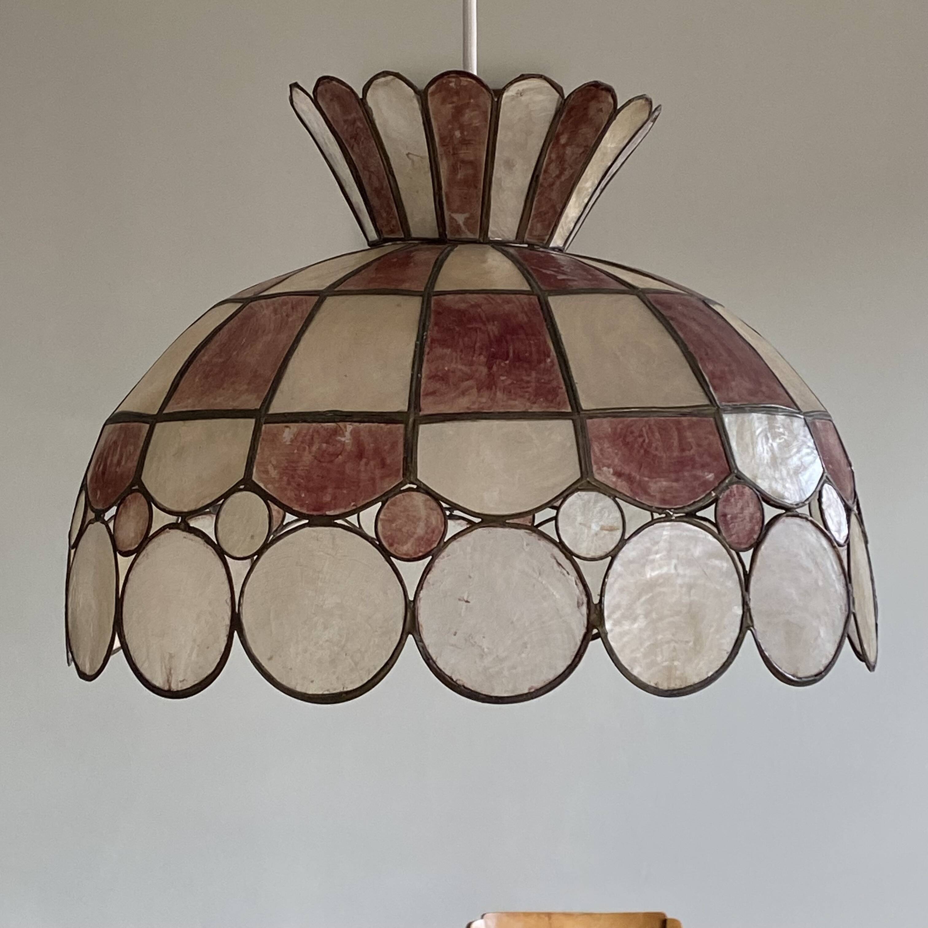 1950s vintage pendant light with mother-of-pearl shade