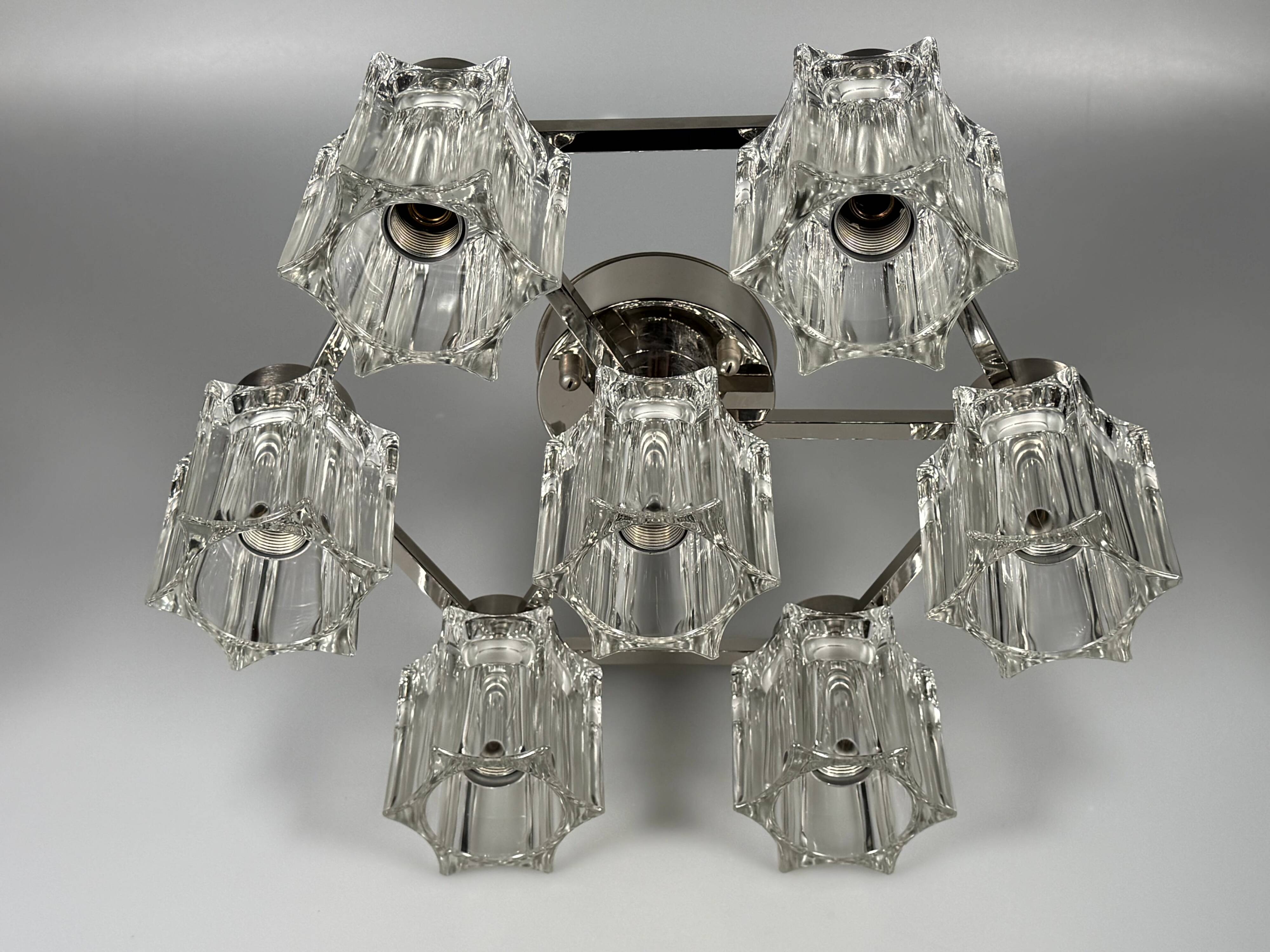 1960s 1970s Ceiling or Wall Lamp German Ice Glass Space Age Design