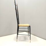 Pair of Vintage Brass and Metal Chiavarine Chairs with Yellow Fabric, Italy