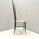 Pair of Vintage Brass and Metal Chiavarine Chairs with Yellow Fabric, Italy