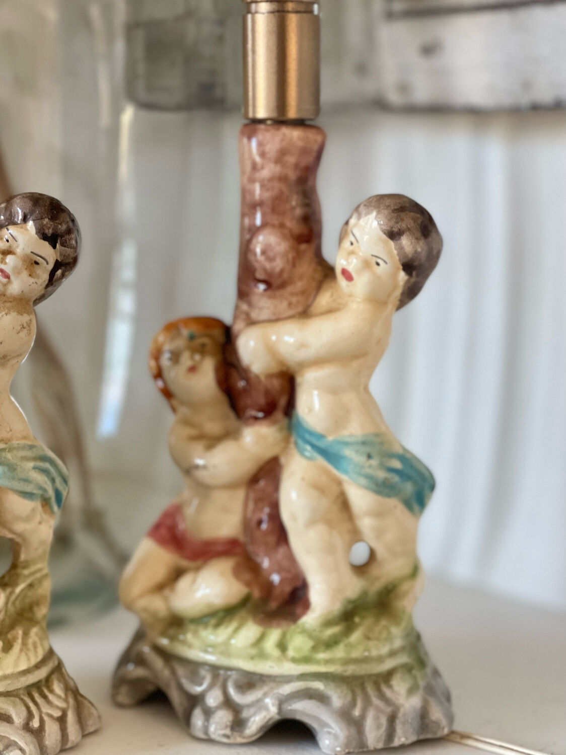 Duo of antique ceramic lamps.