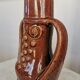 Vintage Amphora Vase: Large Brown Glazed Pottery with Grape Motif