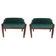 Pair of vintage green velvet stools, mid-century, Edmund Homa, 1960s