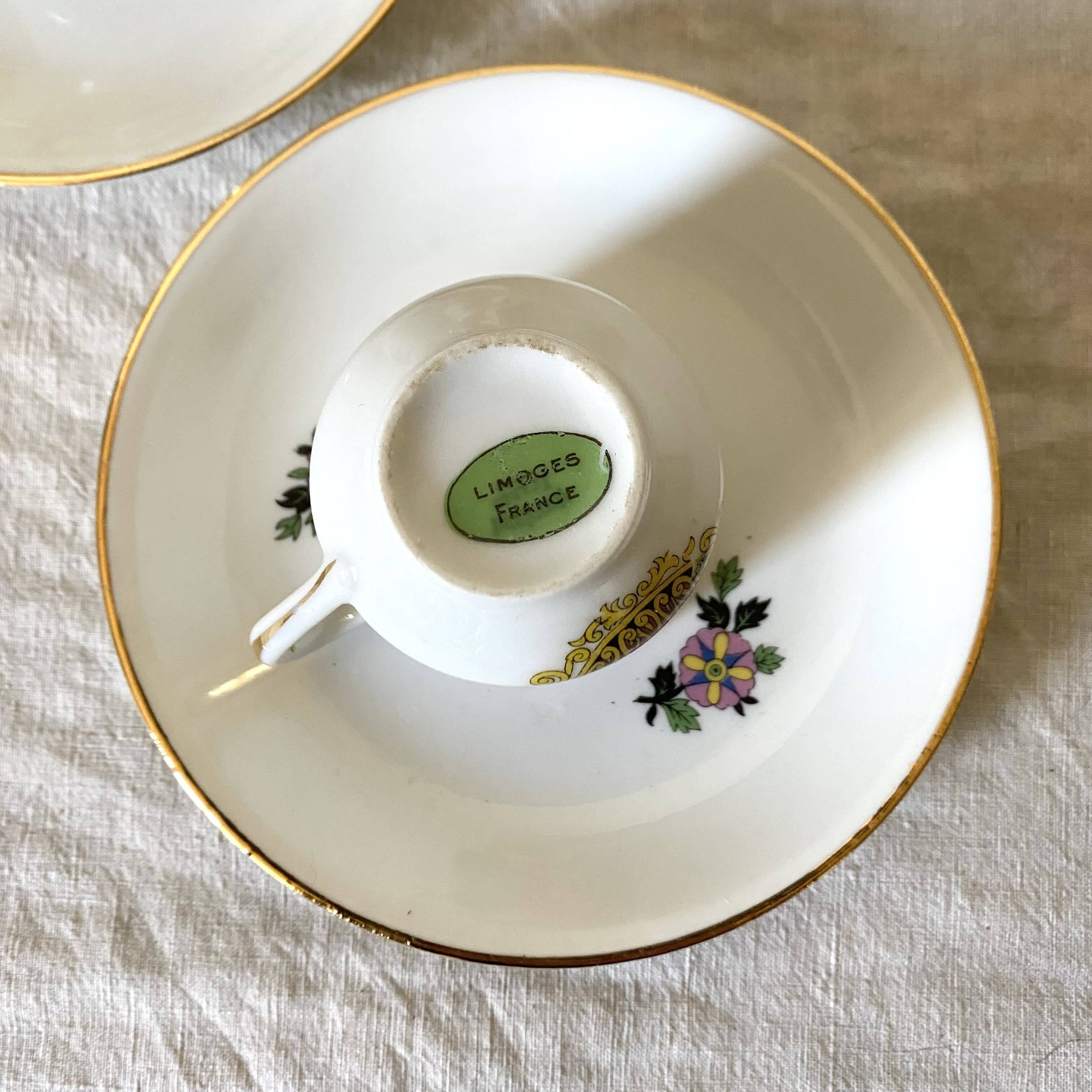 Floral coffee cups in Limoges porcelain