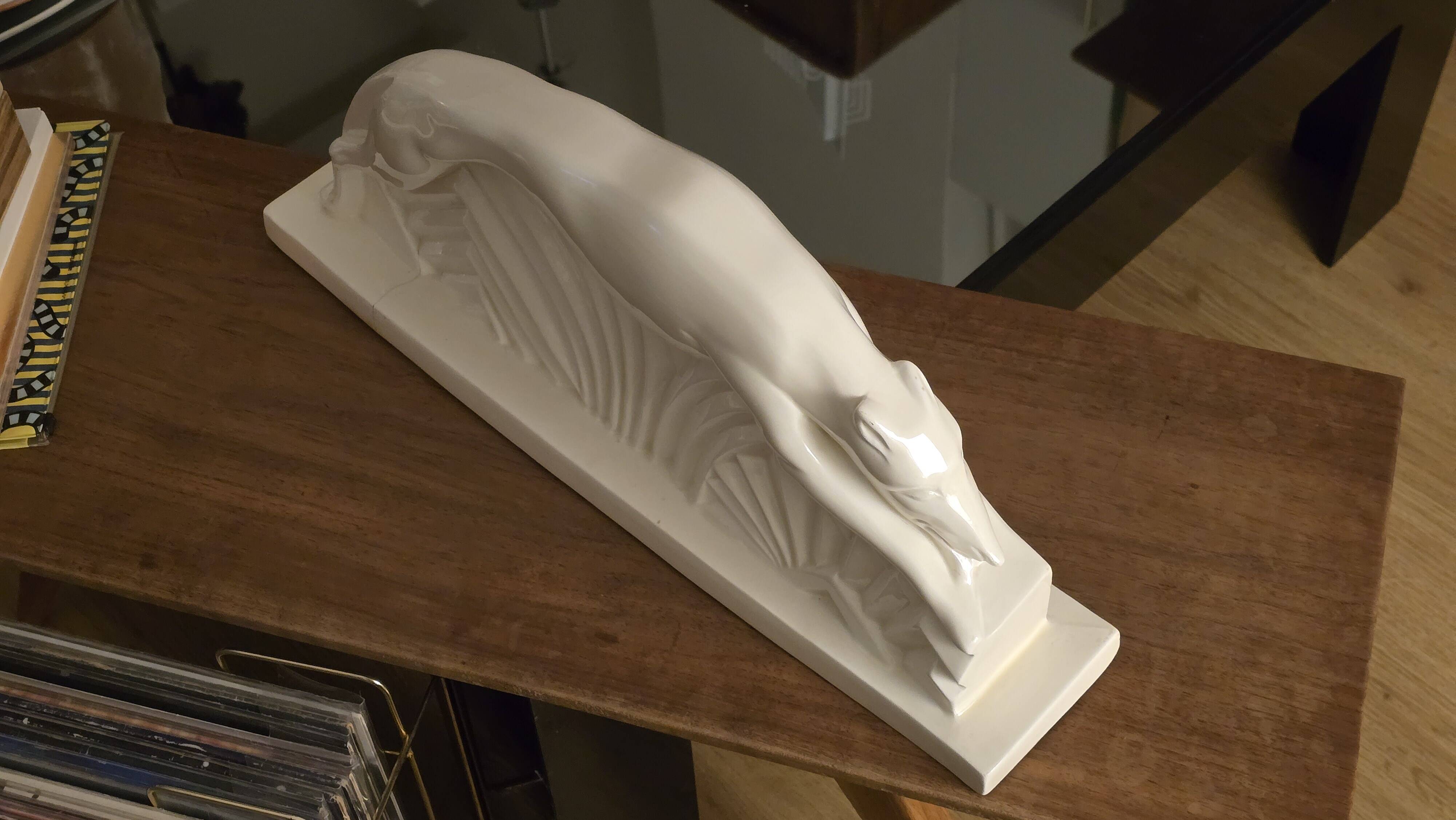 Glazed earthenware sculpture "Greyhound in Motion" by Abel René-Philippe