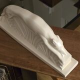 Glazed earthenware sculpture "Greyhound in Motion" by Abel René-Philippe