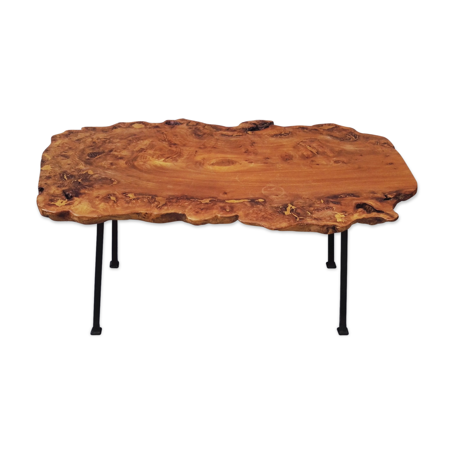 Coffee table brutaliste magnifier elm and hammered iron