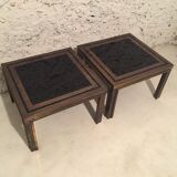 Paire de tables basses en laiton et mirroir noir des années 70