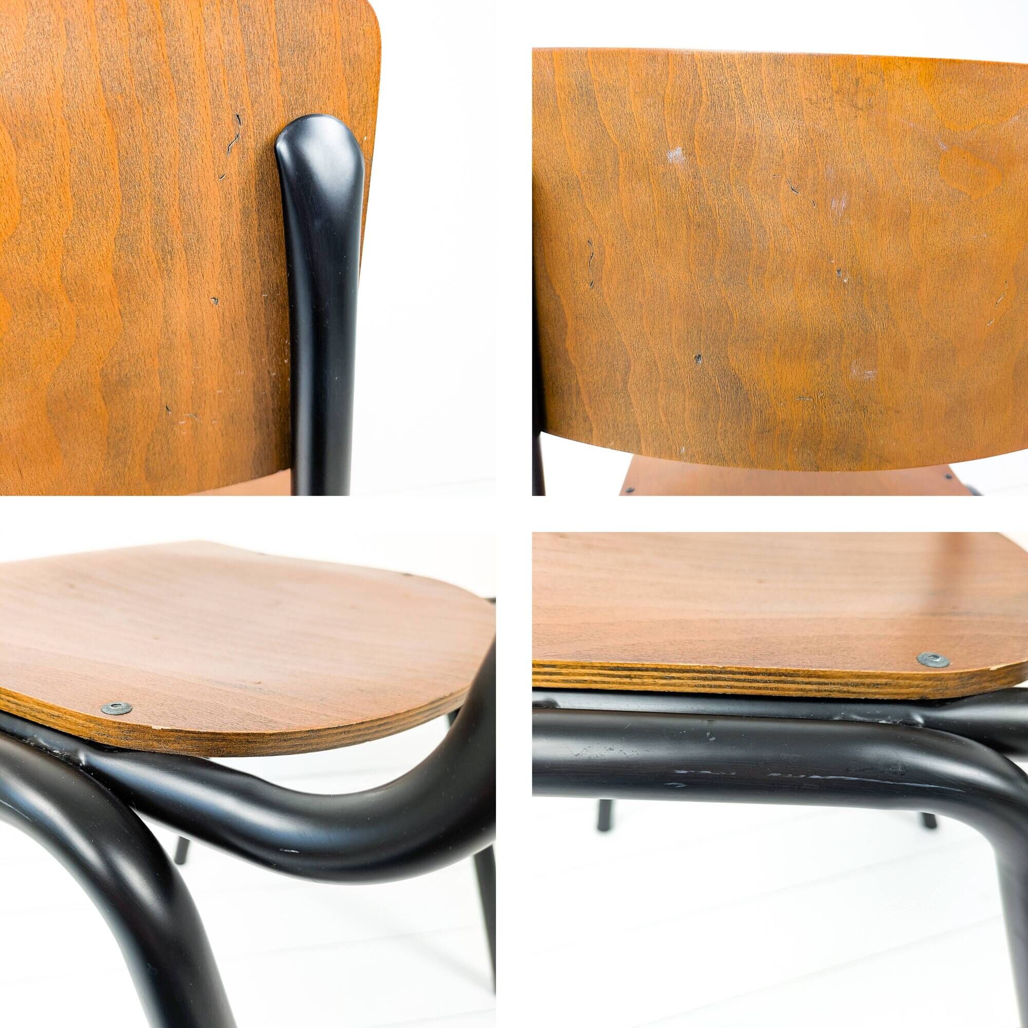 Chaise vintage bois noir métal Chaise d'école Mid Century Chaise de salle à