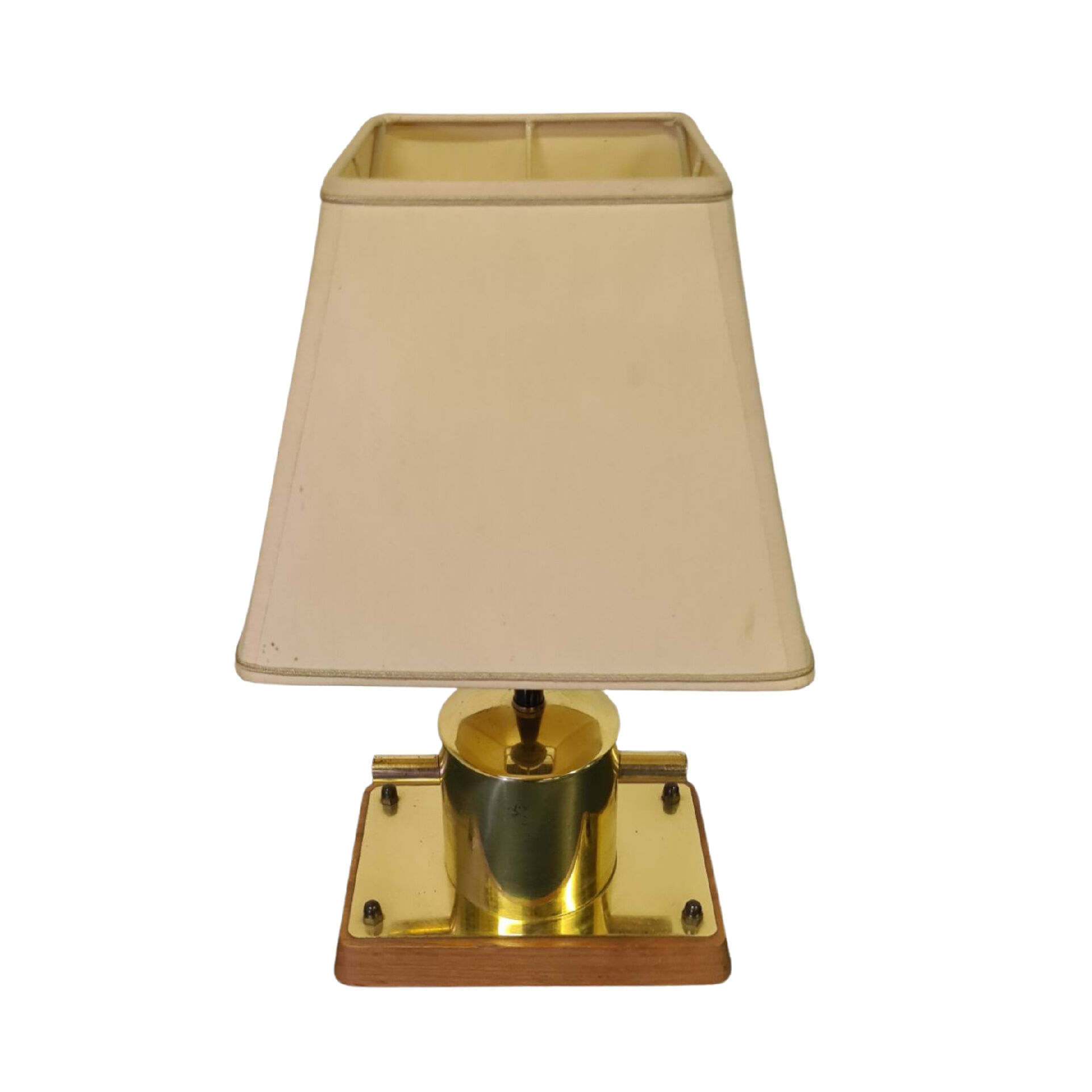 Vintage maritime bollard table lamp made from brass and wood, Netherlands 1970s