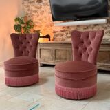Paire de fauteuils en velours rose