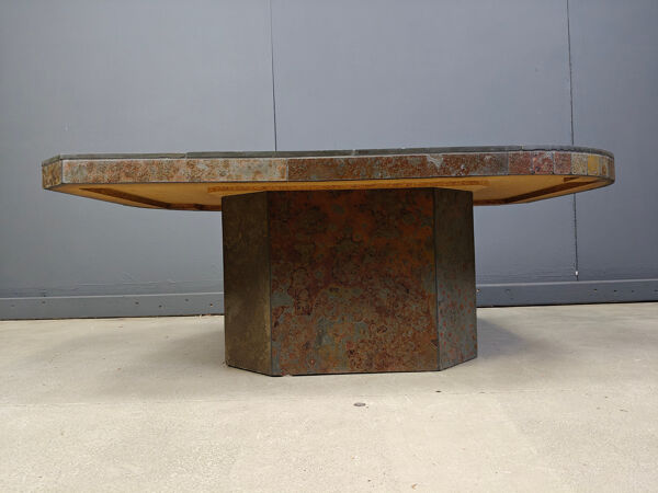 Table basse en ardoise brutale, années 1980
