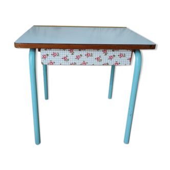 Pupitre formica bureau écolier vintage bleu