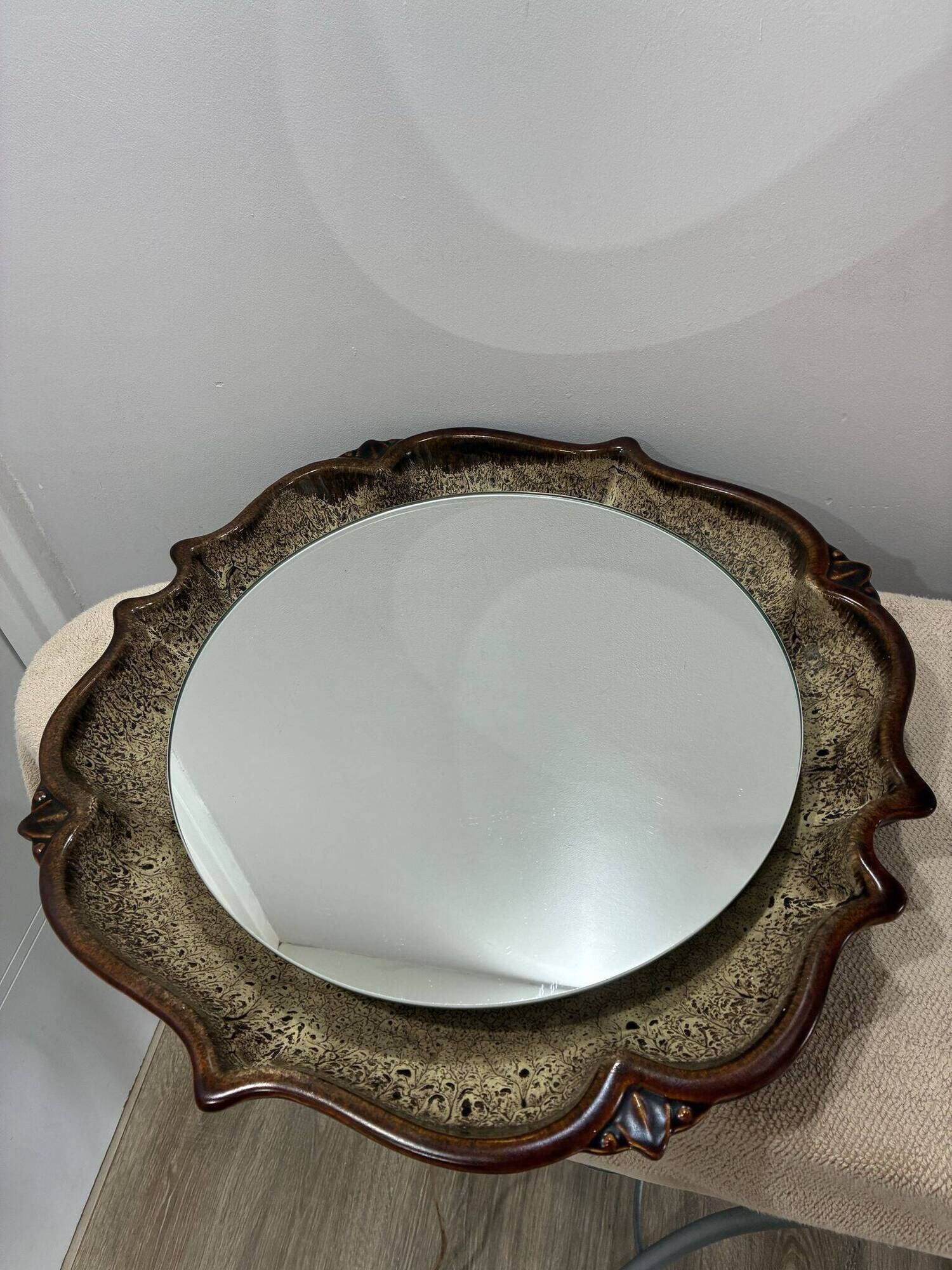 PAN Keramik illuminated ceramic wall mirror, West Germany, 1970s