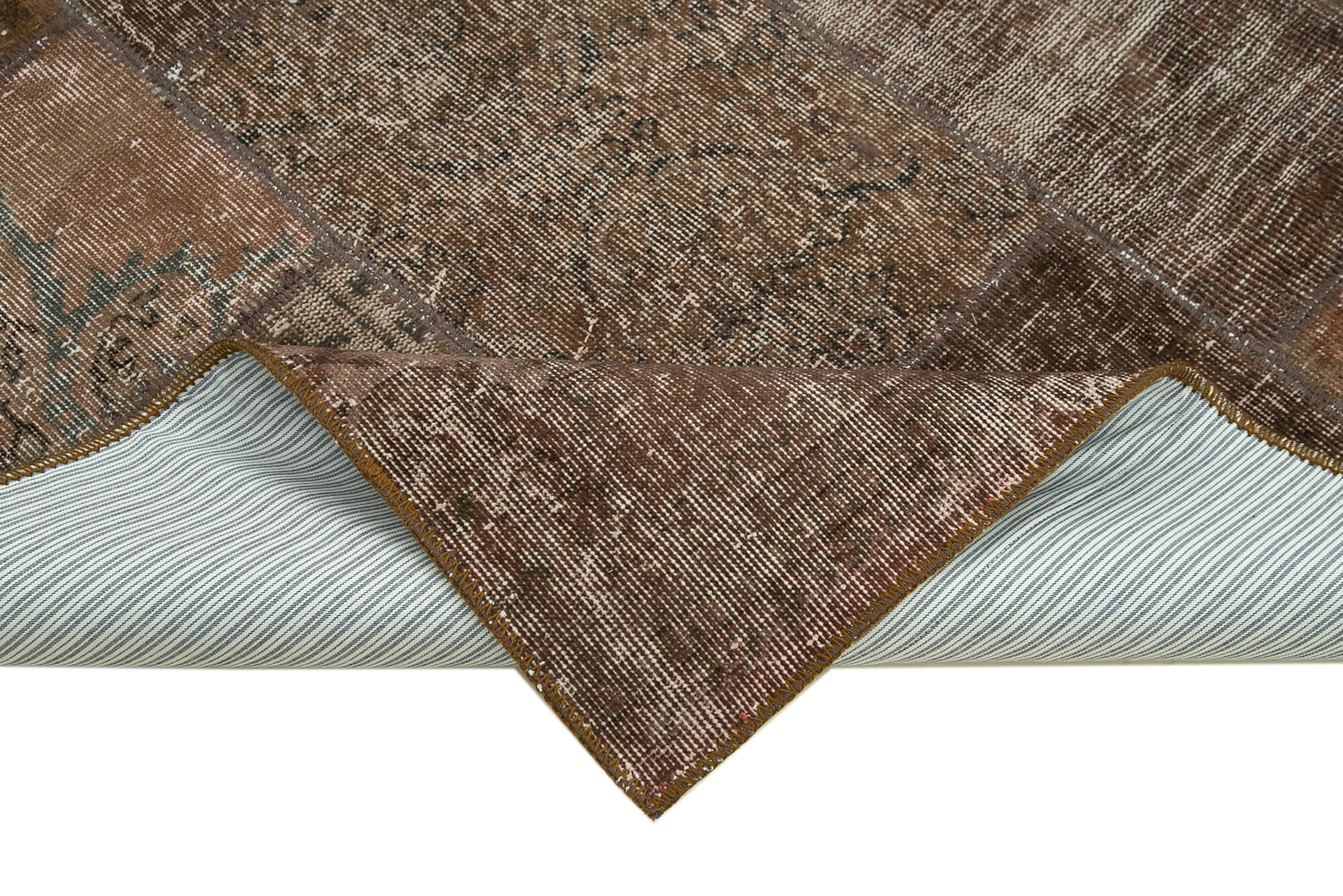 Hand-knotted oriental overdyed 170 cm x 243 cm brown patchwork carpet