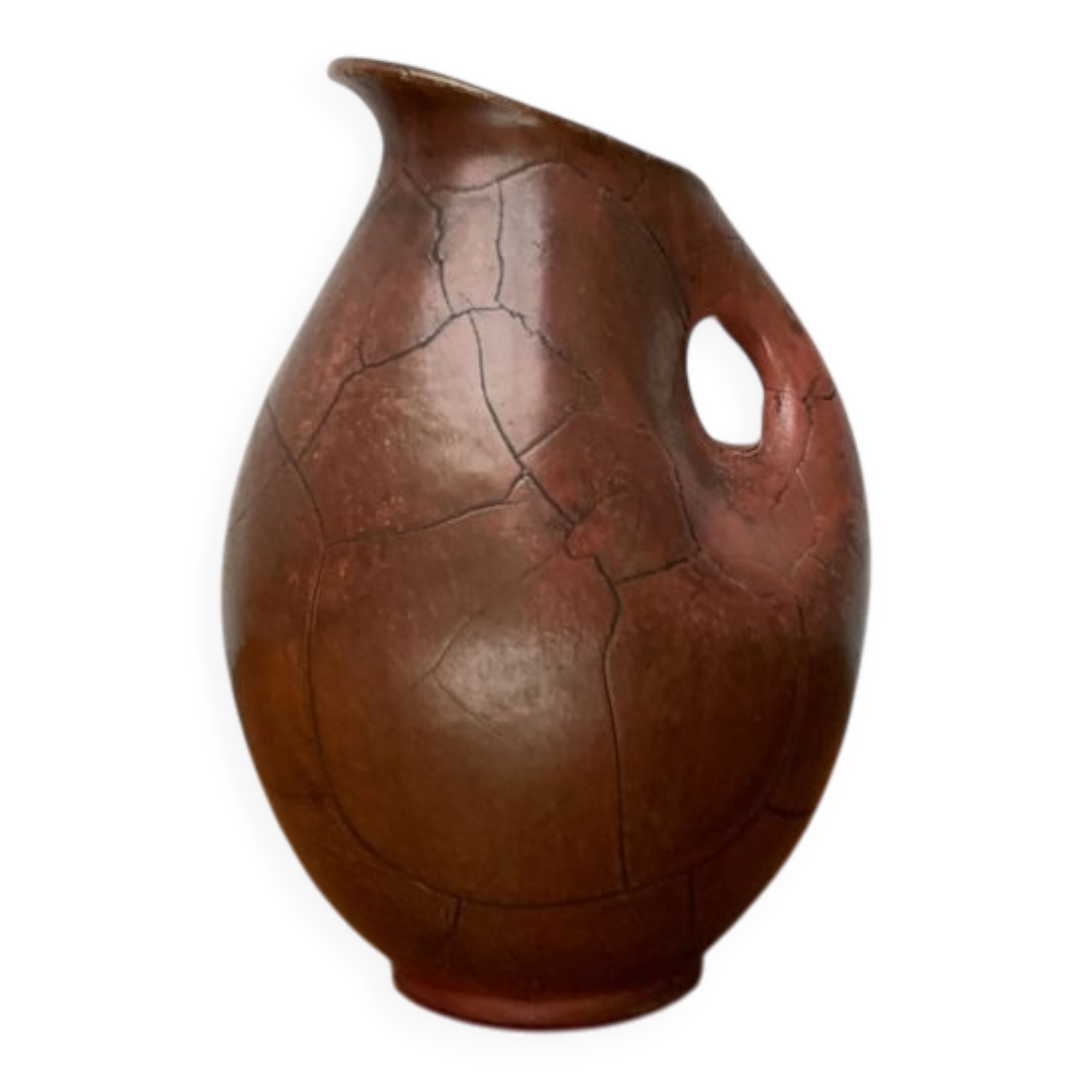 Cruche carafe en poterie de studio allemande Art déco avec trou de poignée par Paul Dresler pour Töpferei Grootenburg, années 1940