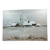 Oil on canvas "Brière under the snow" signature to be identified