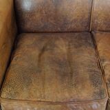 Charming 2-seater designer sofa made of sheep leather with a rustic look