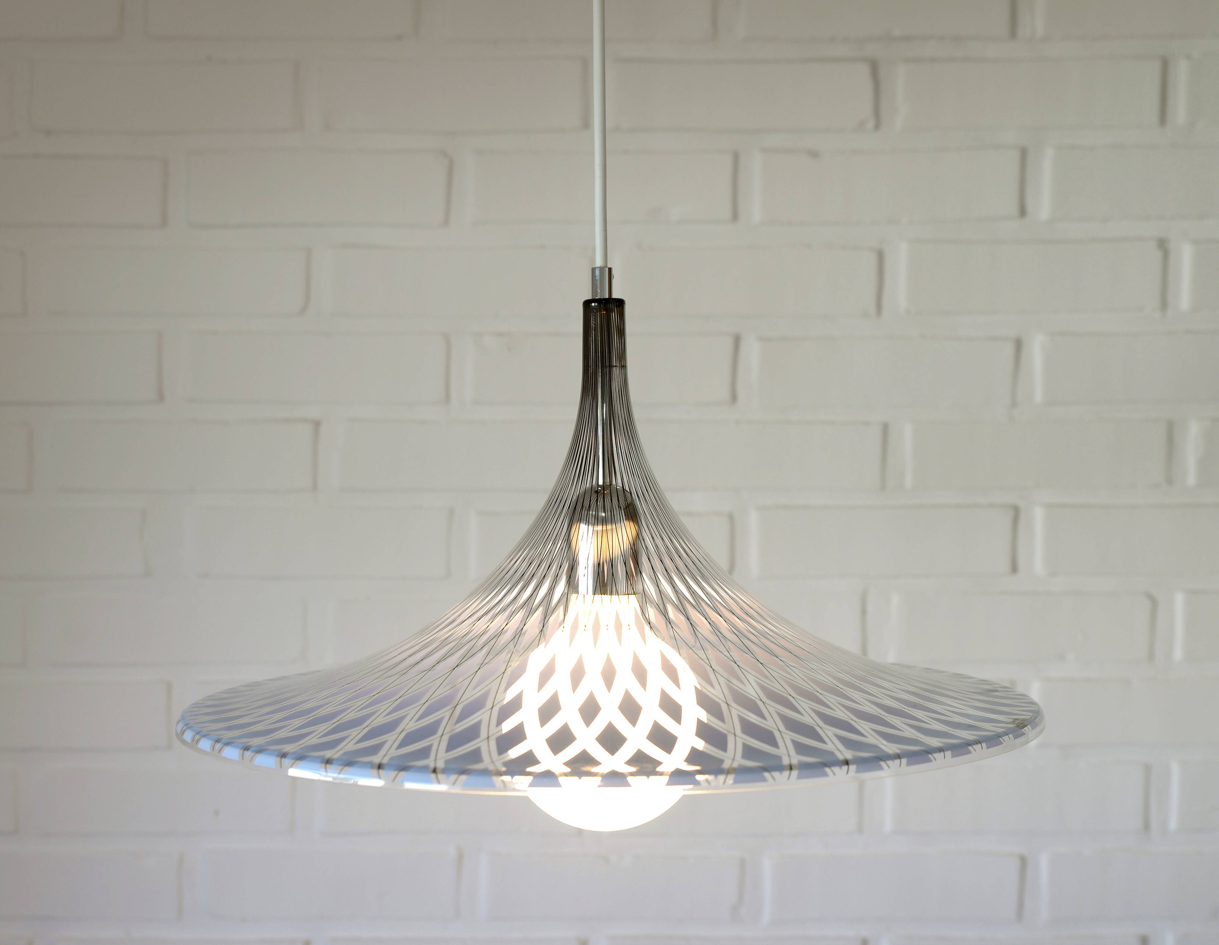 Vintage Trumpet Pendant Lamp Meblo Blue Plastic Hanging Light 1970's