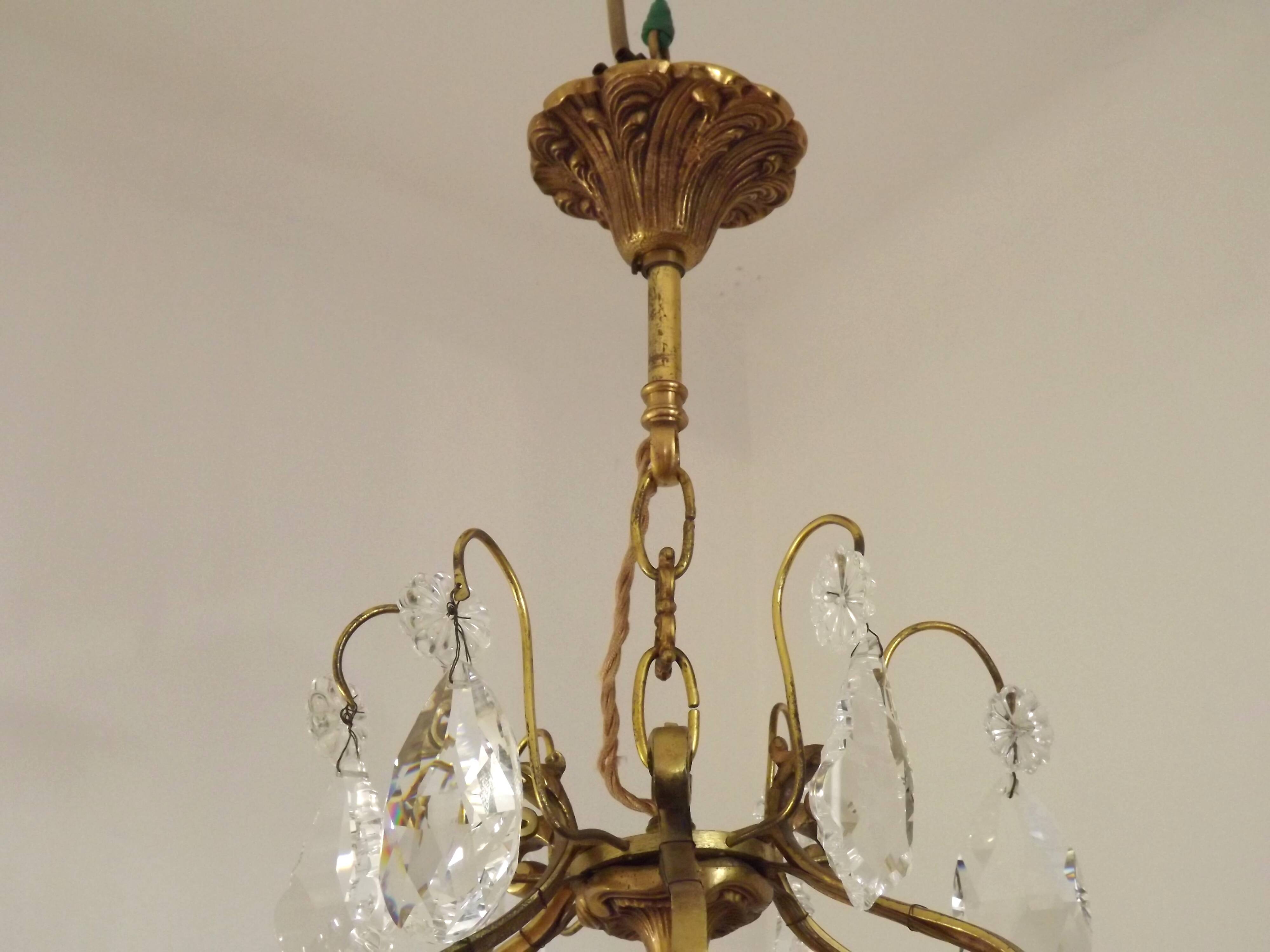 French Art Nouveau chandelier with 6 lights in bronze and crystal Acanthus 5552