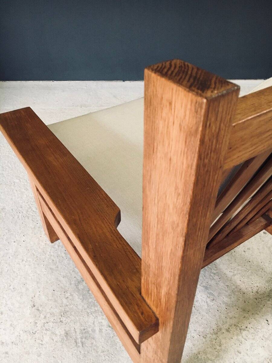 Brutalist Square Oak Lounge Chair, Belgium, 1950s