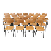 Lot de 22 chaises d'école tchèque " Kovonax" chrome et bois 1950