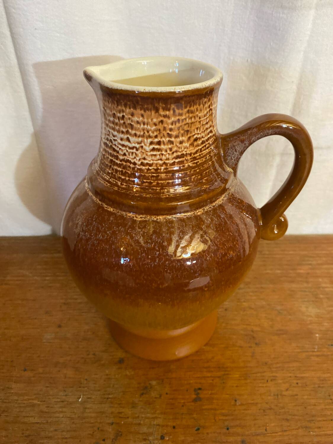 Antique strehla ceramic pitcher brown beige white interior vintage