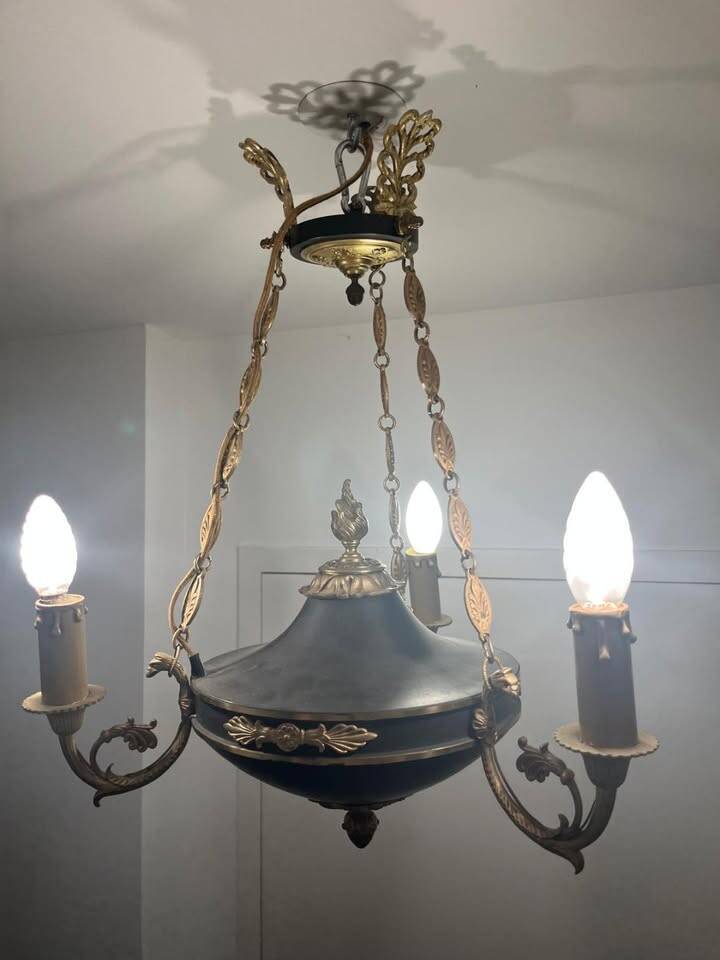 Antique bronze chandelier, Empire style, late 19th century.