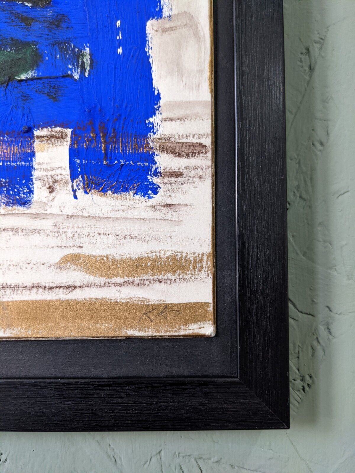 Mid-century modern "abstract in blue" swedish vintage abstract mixed media painting, framed