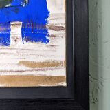 Mid-century modern "abstract in blue" swedish vintage abstract mixed media painting, framed