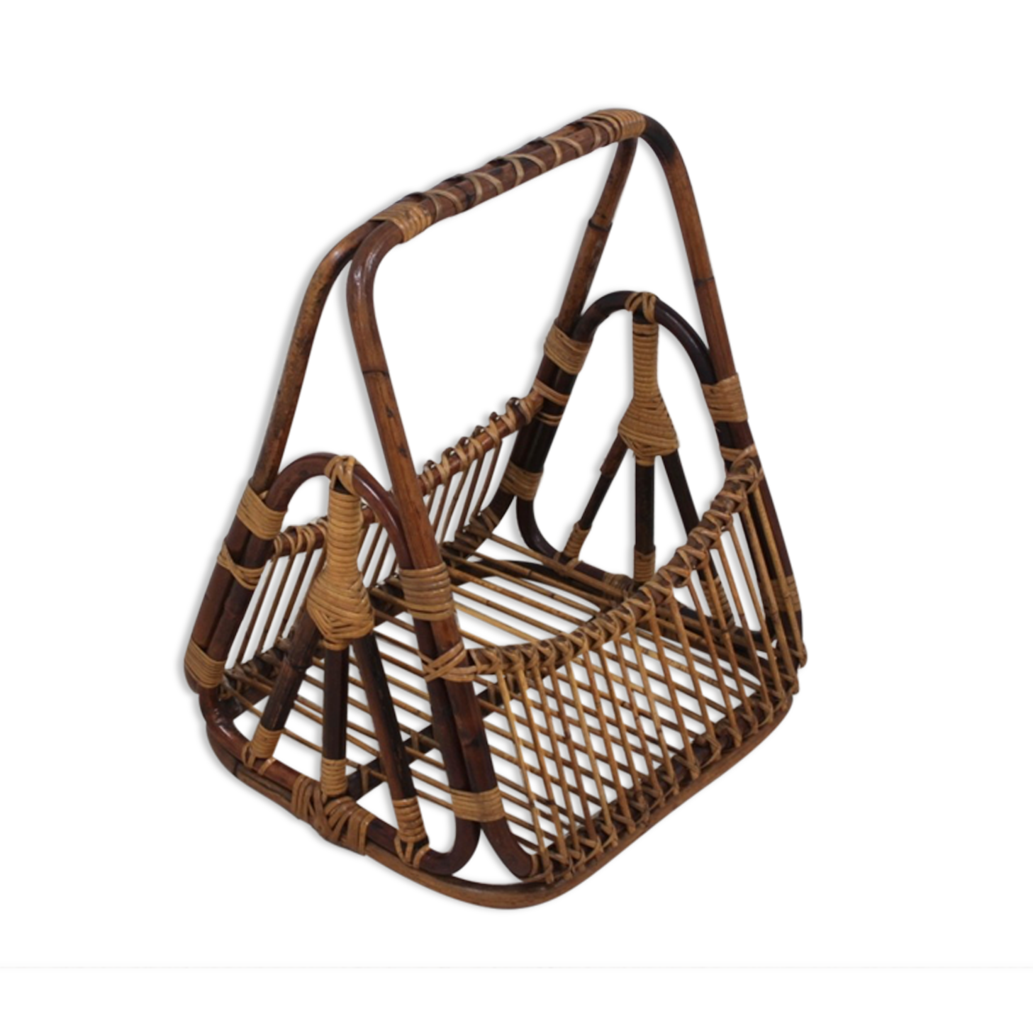 Vintage rattan magazine rack F.lli Castano 1950s