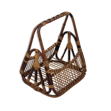 Vintage rattan magazine rack F.lli Castano 1950s