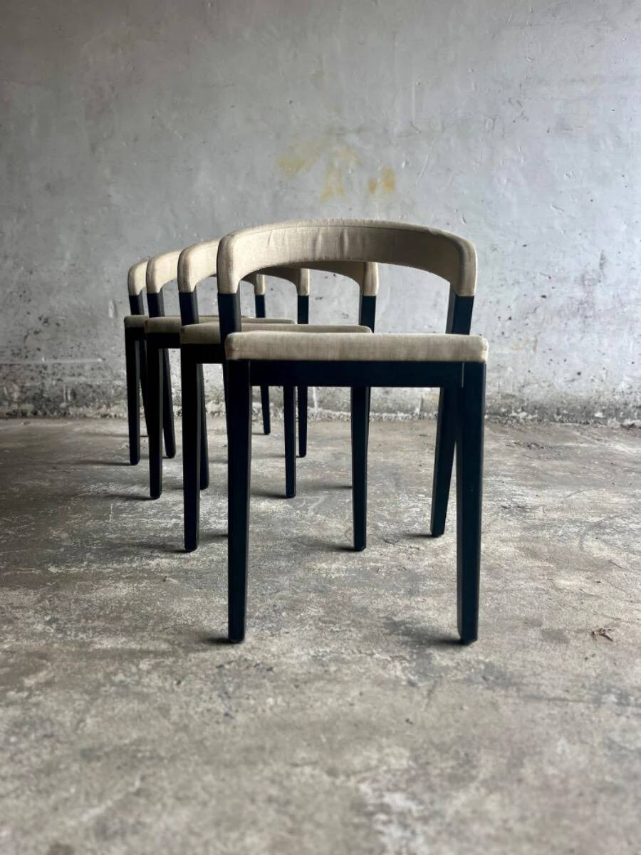 Set of 4 'Play' Chairs — Black Wood Frame with Beige Upholstery by Alain Berteau for Van Rossum
