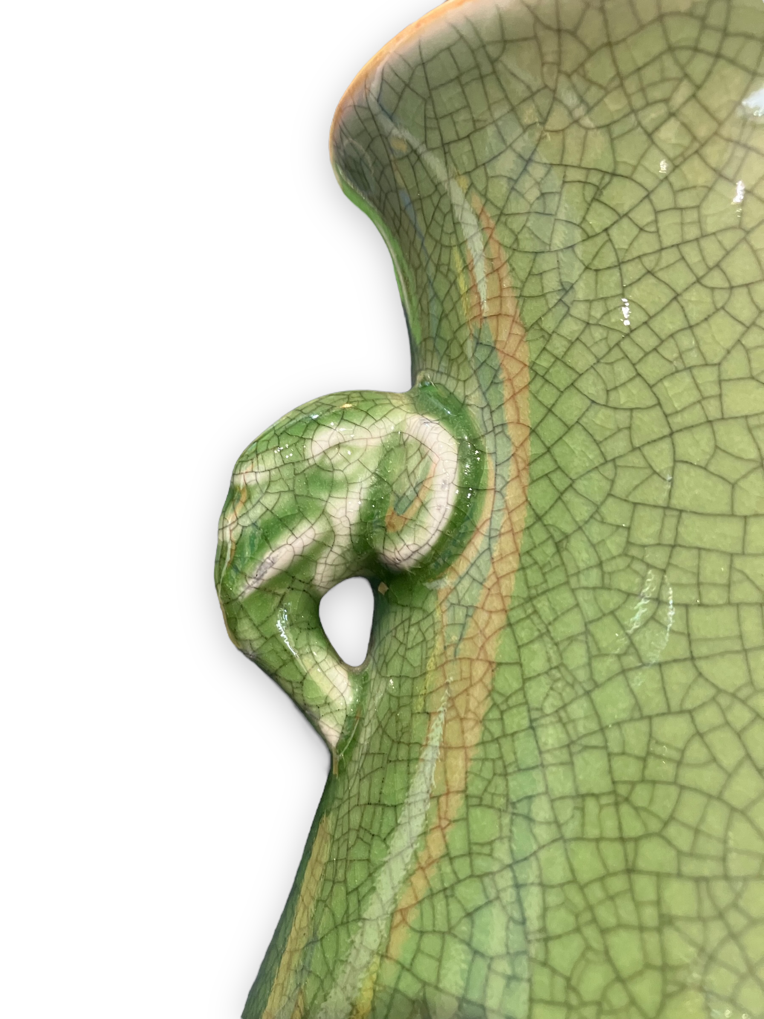 Green cracked ceramic vase Elephant Handles China XXth
