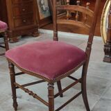Paire anciennes chaises velours vieux rose bois sculpté
