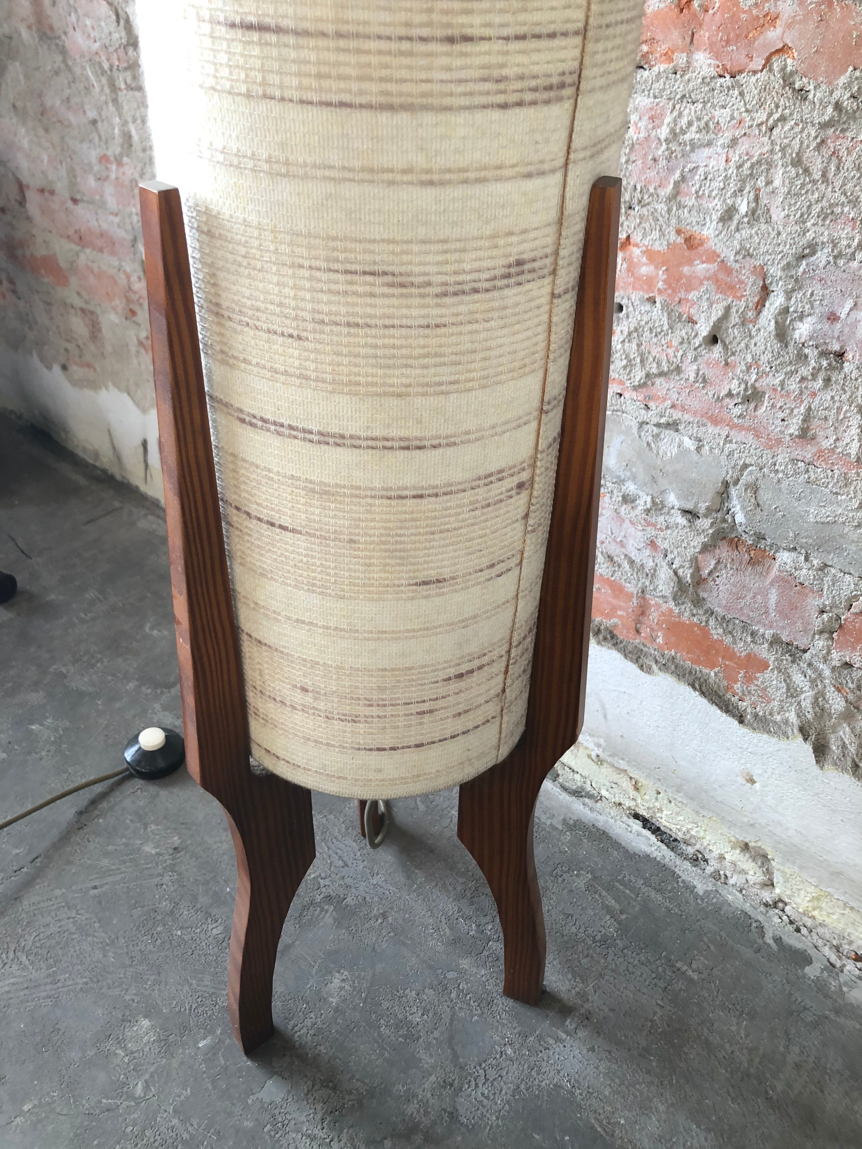 Atomic mid-century teak tripod floor lamp, 1960s