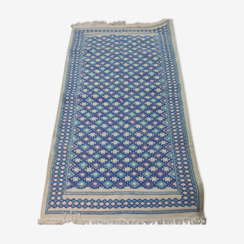 Tapis bleu multicolore fait main 152x275cm