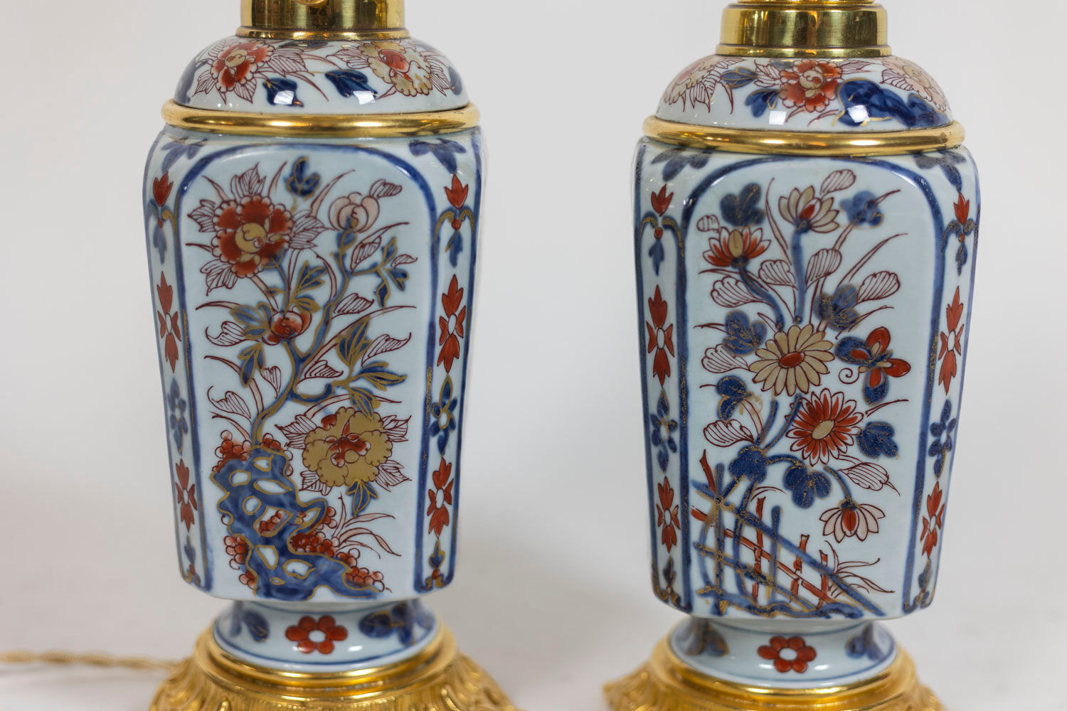 Pair of Imari porcelain and bronze lamps, circa 1880