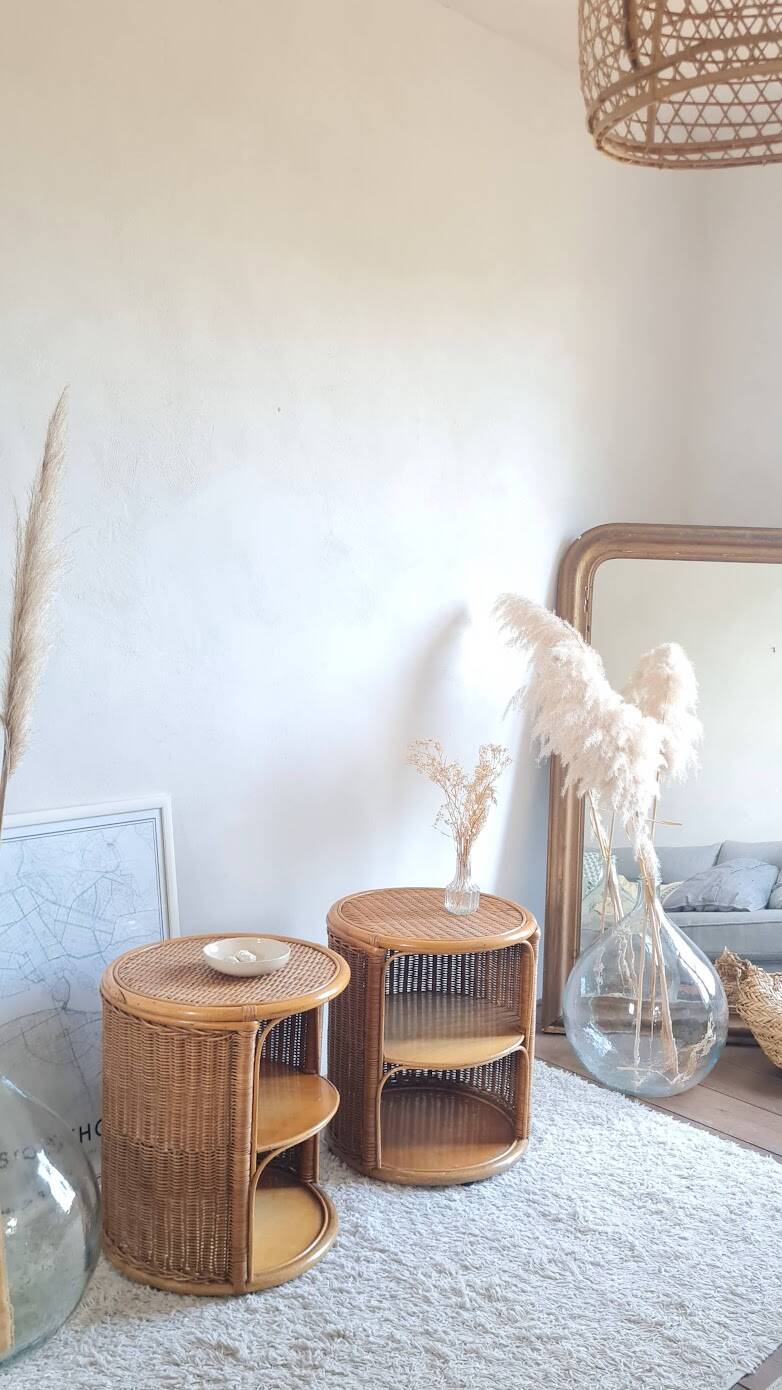 Pair of wicker bedside tables circa the 1970s.