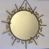 Miroir soleil en métal doré