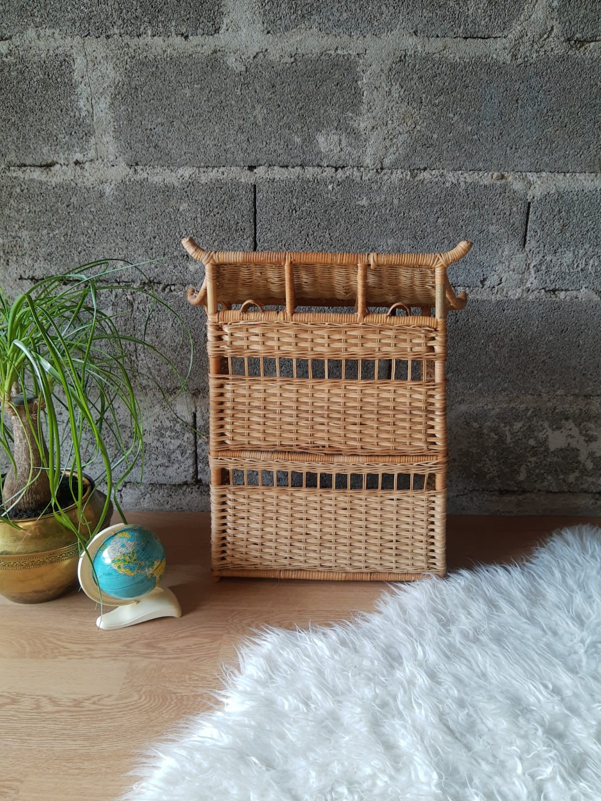 Wall shelf or to be placed in unique Japanese style rattan vintage pagoda