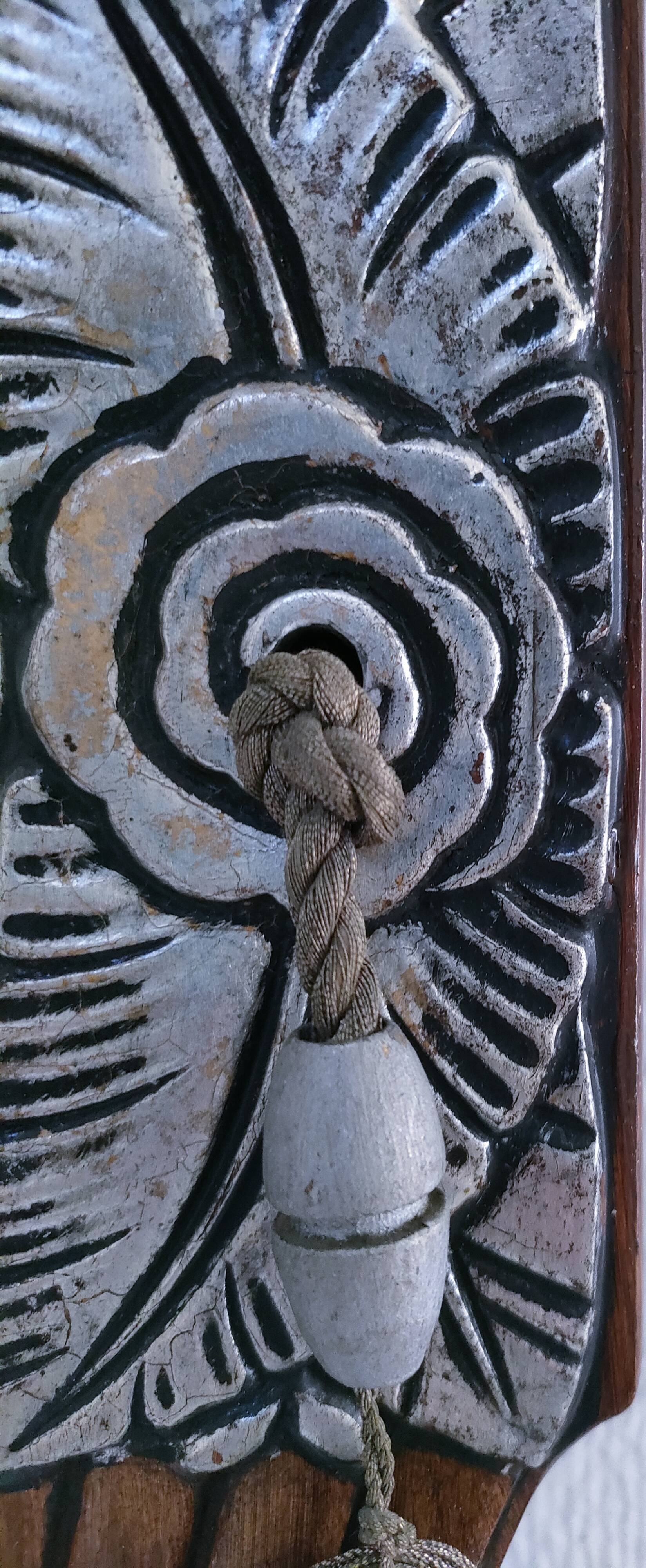 Miroir Art Déco en bois, stuc et passementerie