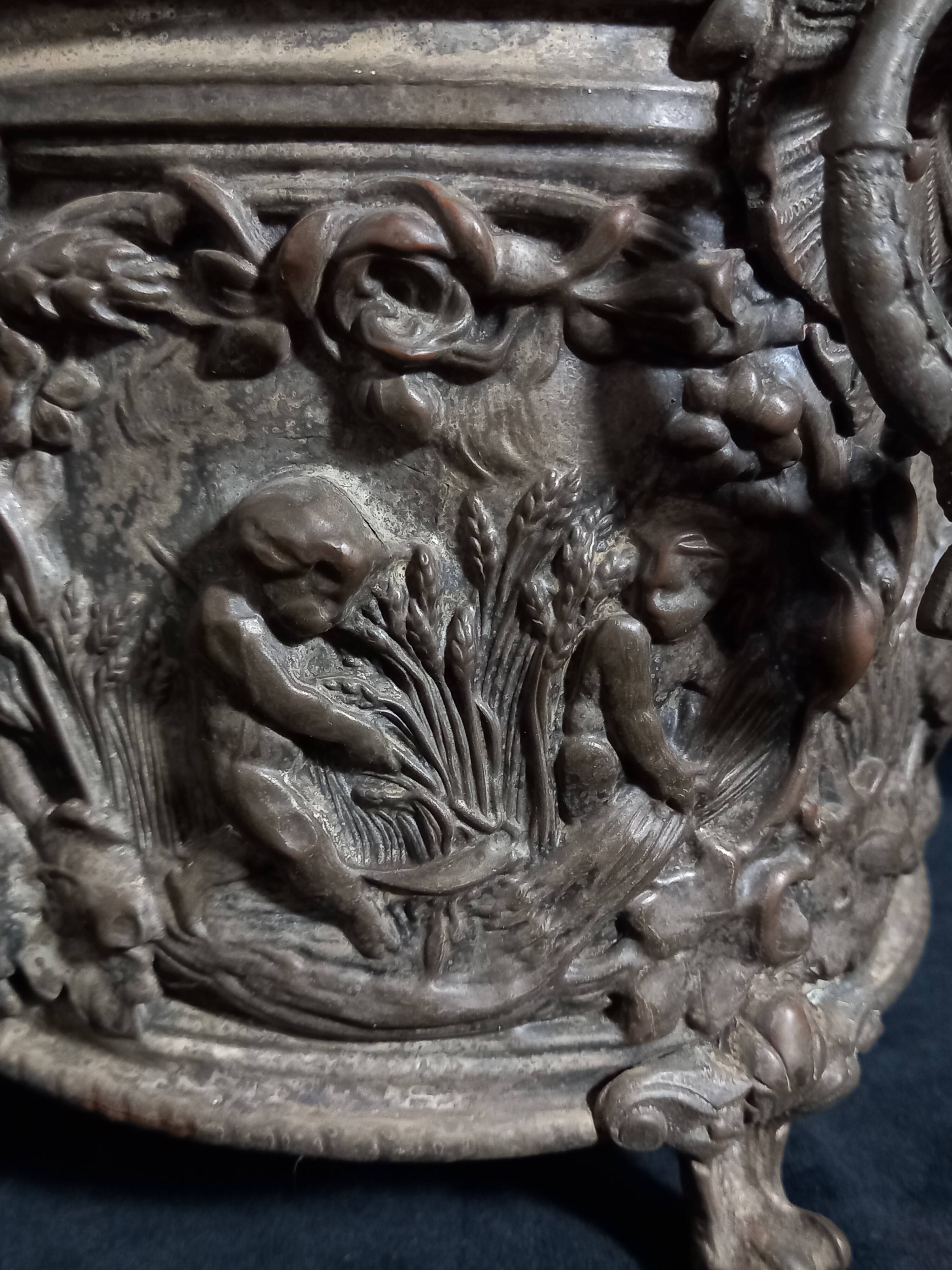 Pair of 19th Century Copper-Brass Plant Pots With Repoussé Putti