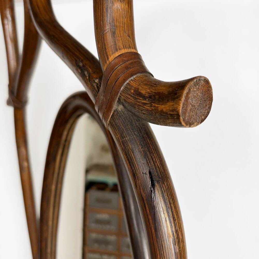 1960s curved wooden cheval mirror