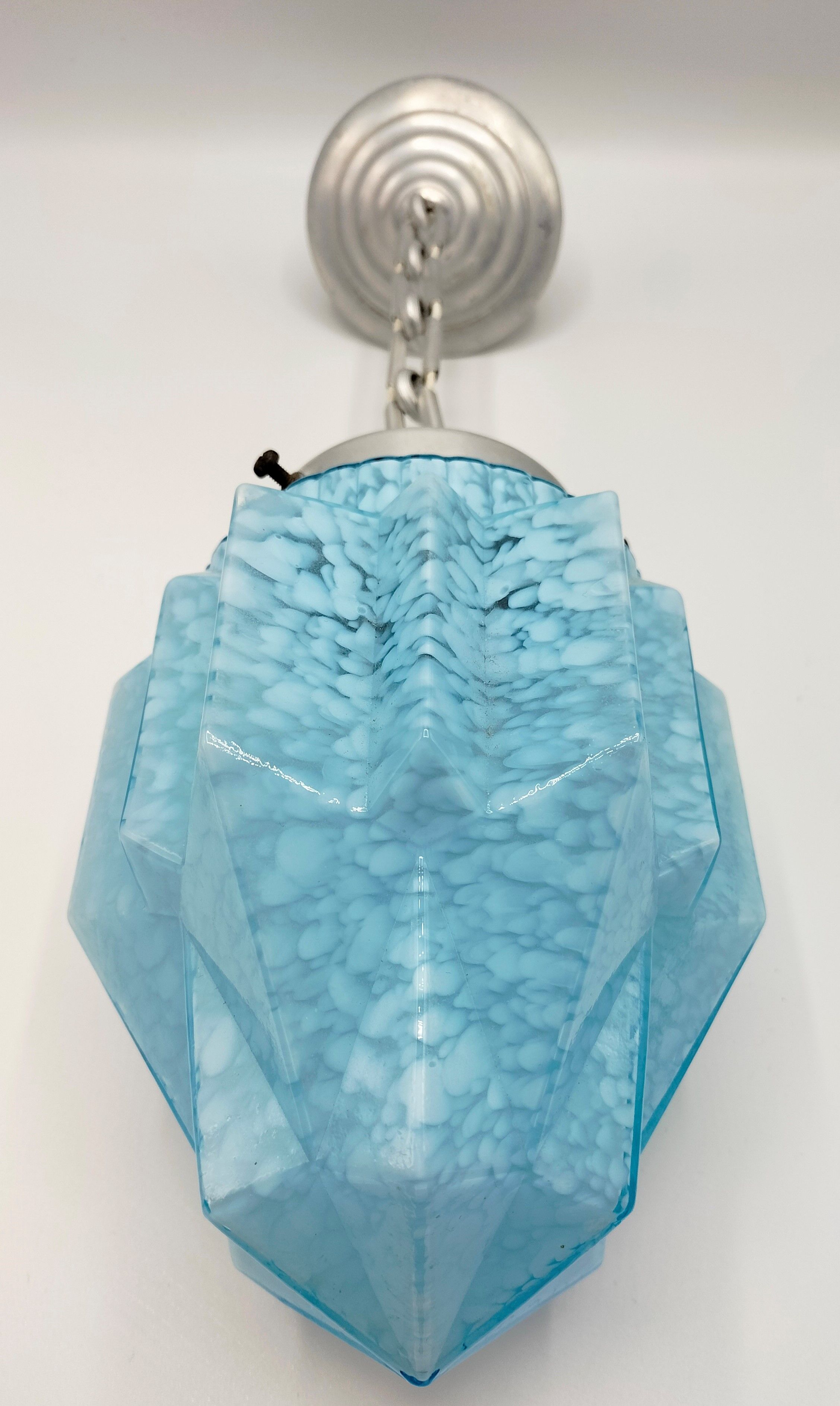 Art deco suspension type "skyscraper" in light blue Clichy glass