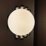 Italian design ceramic table lamp, two hands and glass shade.