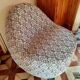 1970s vintage armchair in multicoloured patterned fabric, rounded silhouette